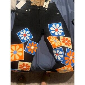 Watson Denim Floral Patch Jeans Size 28 Black NWT $160 Designer Streetwear
